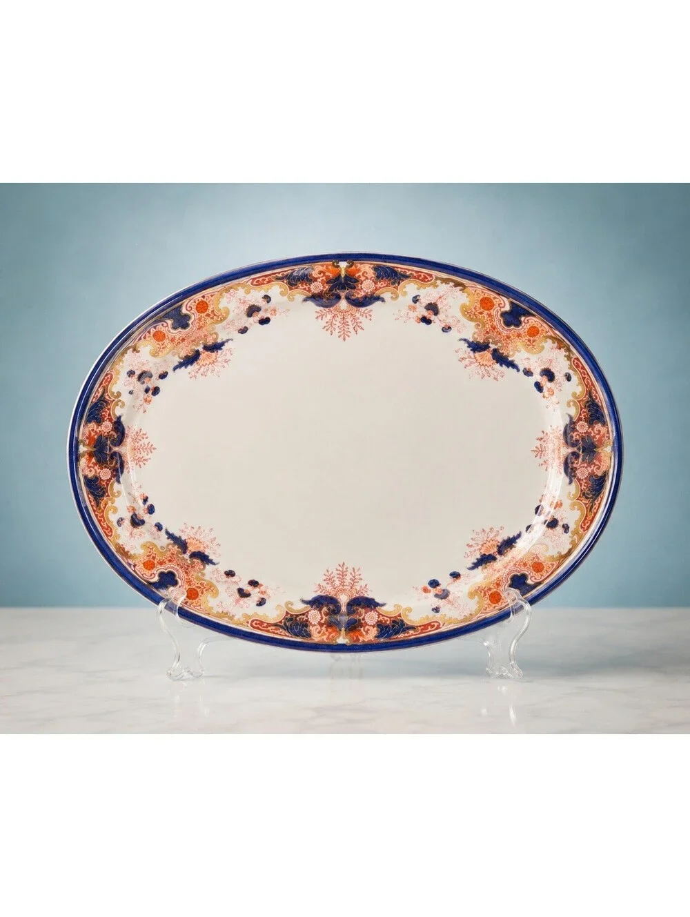 Booths Antique 1890s Serving Platter Lucania Imari Style Semi-Porcelain 15x11.5”